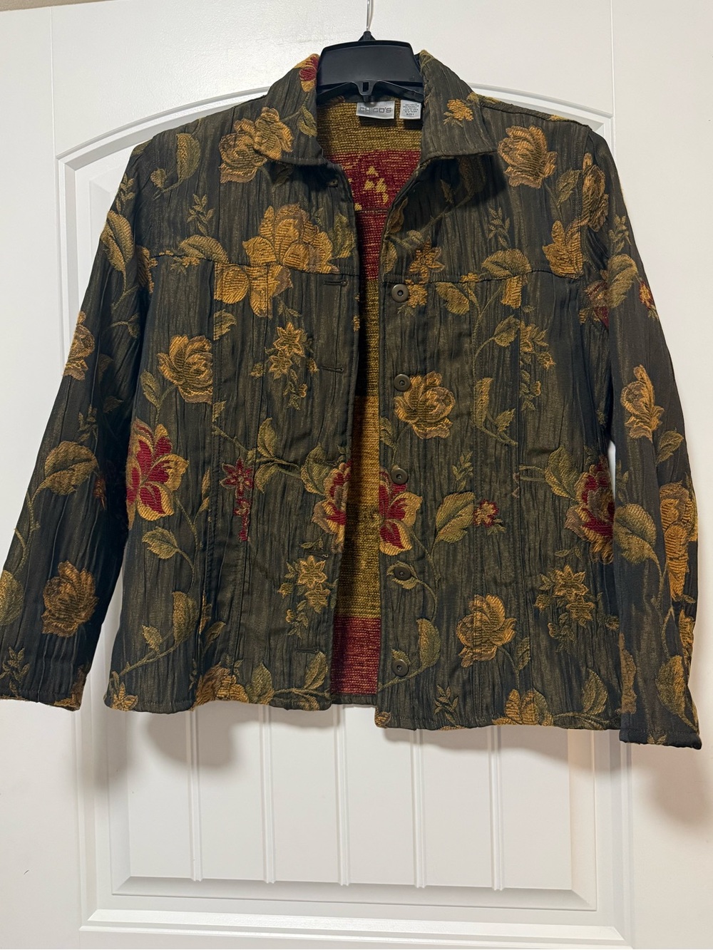 Vintage Chico’s Floral Tapestry Crinkle Brocade Jacket